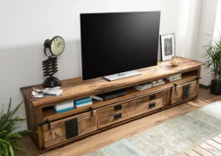 RAILWAY Szafka RTV #155 Mango woskowane + metal 260x50x60 cm