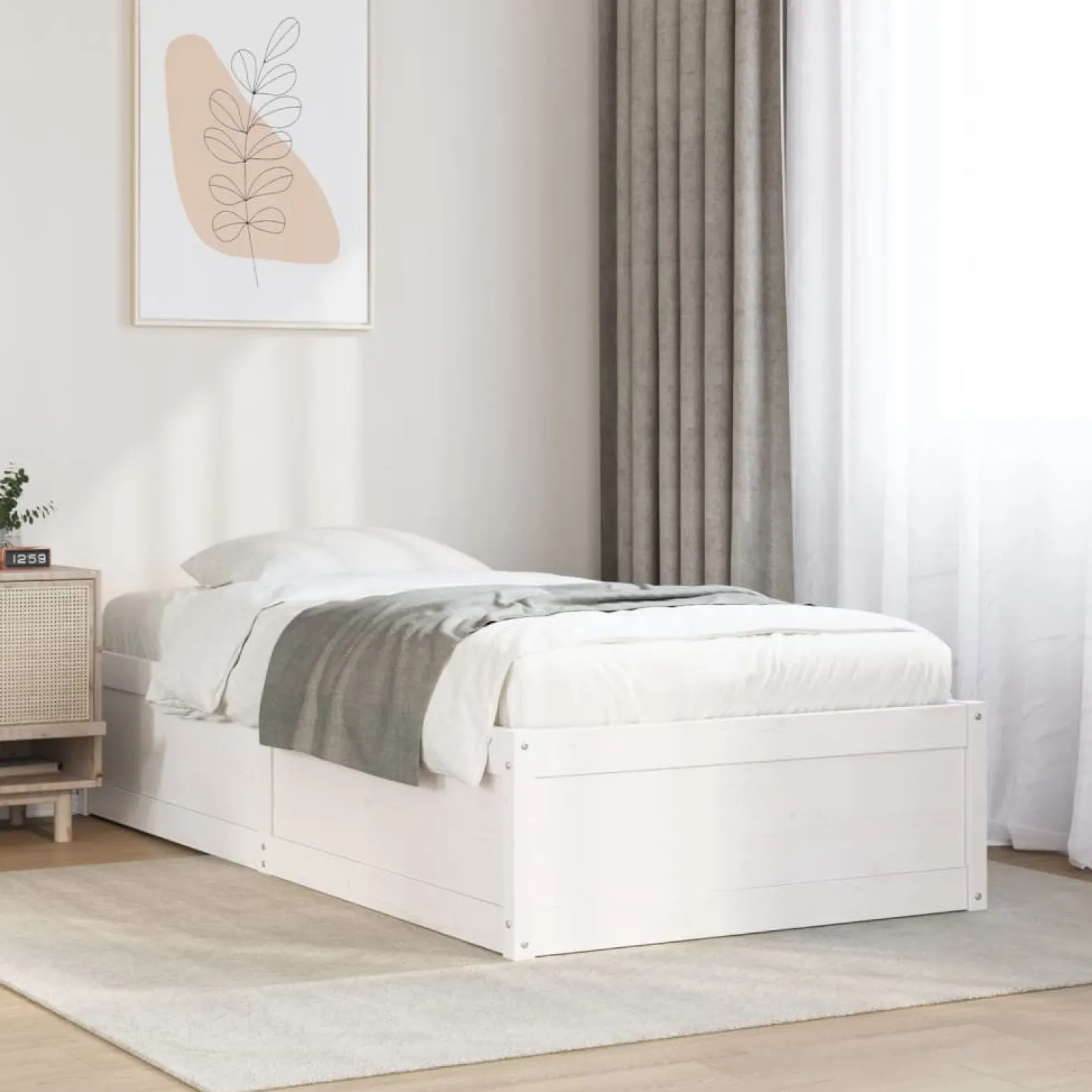 Rama łóżka bez materaca biała 75x190 cm lite drewno sosnowe