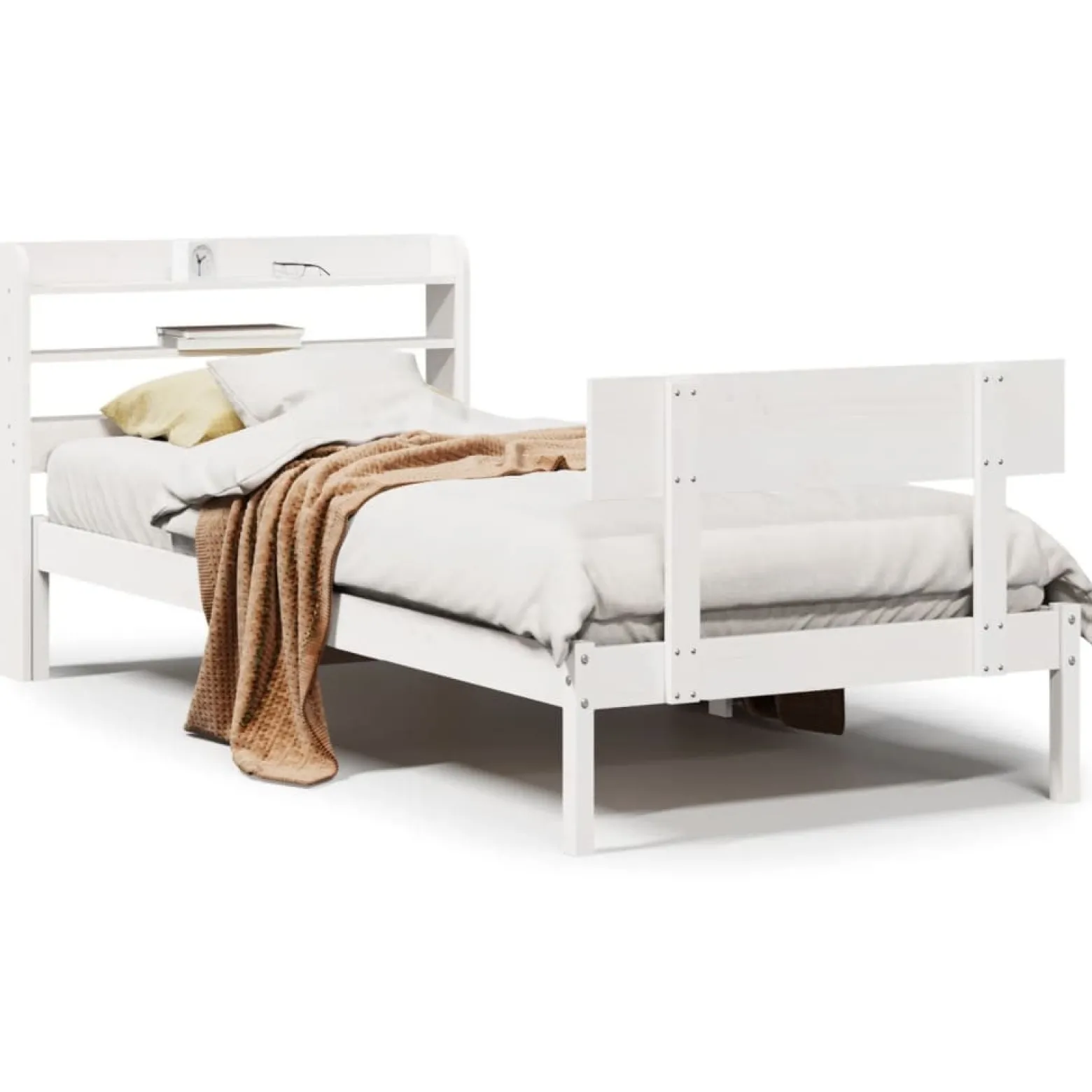Rama łóżka bez materaca biała 75x190 cm lite drewno sosnowe