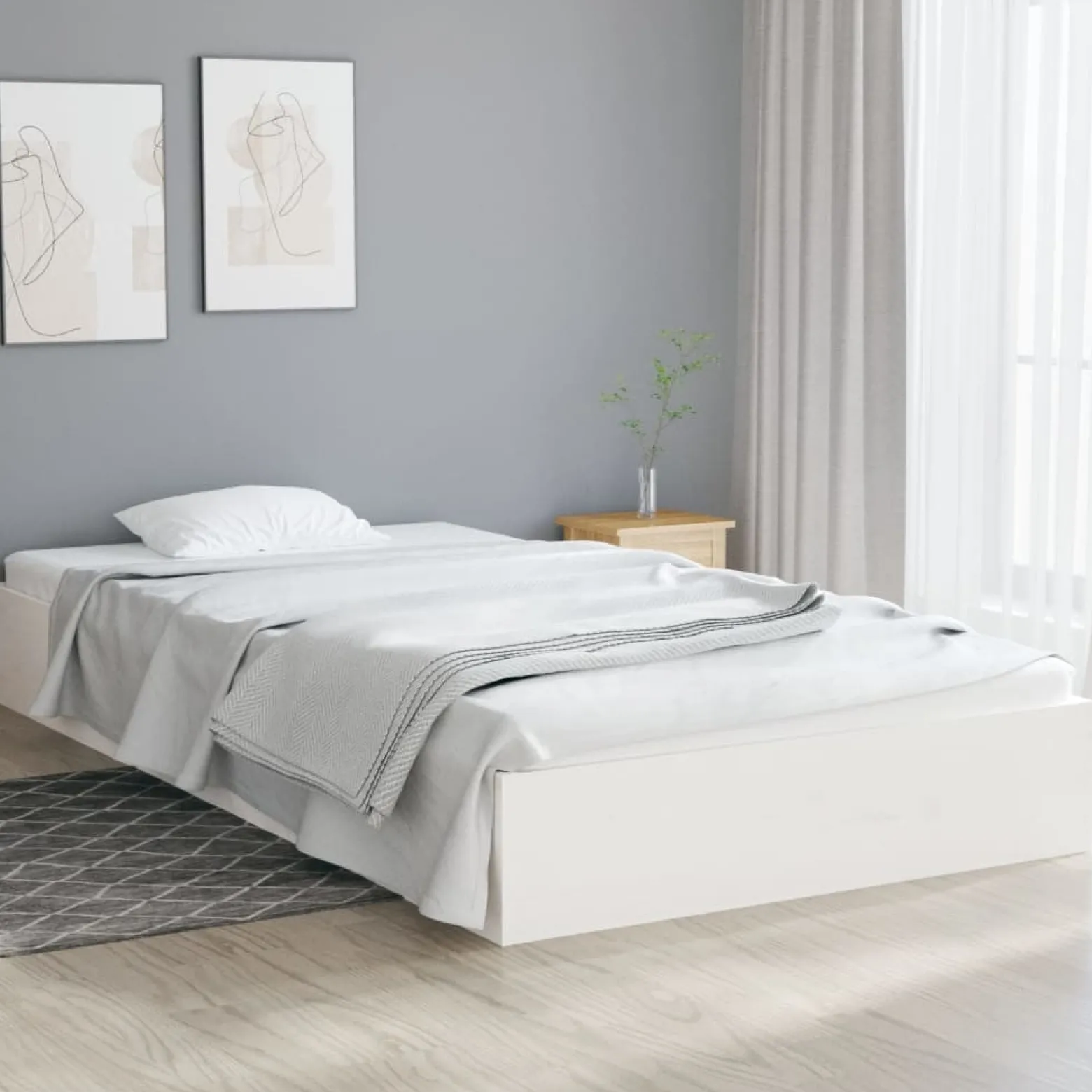 Rama łóżka biała lite drewno 90 x 200 cm
