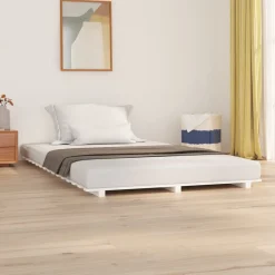 Rama łóżka biała 140 x 190 cm lite drewno sosnowe