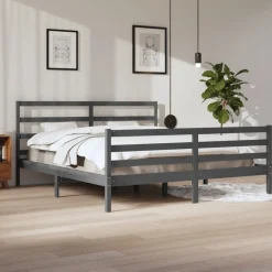 Rama łóżka szara lite drewno sosnowe 200 x 200 cm