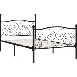 Rama łóżka ze stelażem z listw, czarna, metalowa, 100 x 200