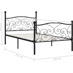 Rama łóżka ze stelażem z listw, czarna, metalowa, 100 x 200