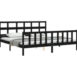 Rama łóżka z wezgłowiem czarna 200x200 cm lite drewno
