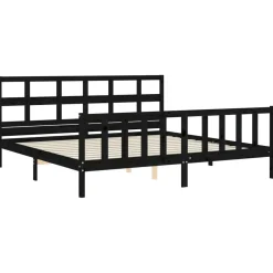 Rama łóżka z wezgłowiem czarna 200x200 cm lite drewno