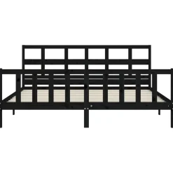 Rama łóżka z wezgłowiem czarna 200x200 cm lite drewno