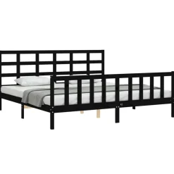 Rama łóżka z wezgłowiem czarna 200x200 cm lite drewno
