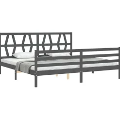 Rama łóżka z wezgłowiem szara 200x200 cm lite drewno