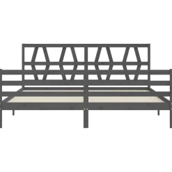 Rama łóżka z wezgłowiem szara 200x200 cm lite drewno