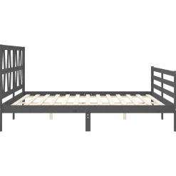 Rama łóżka z wezgłowiem szara 200x200 cm lite drewno