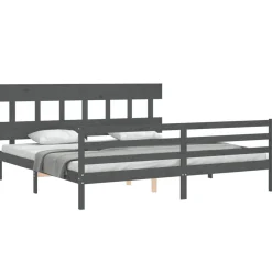 Rama łóżka z wezgłowiem szara 200x200 cm lite drewno