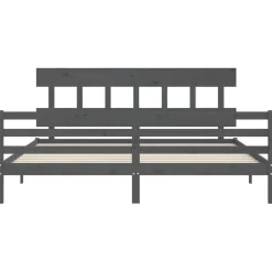 Rama łóżka z wezgłowiem szara 200x200 cm lite drewno