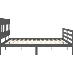 Rama łóżka z wezgłowiem szara 200x200 cm lite drewno