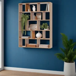 Regał Otwarty z Półkami na Ścianę, Biblioteczka na Książki do Salonu Buk