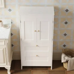 Regał łazienkowy szafka wolnostojąca 2 szuflady drzwiczki biały loft 120 cm
