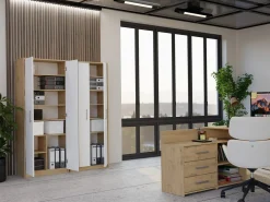 Regał Biurowy OLIV 2D 2 Drzwi Do Biura Do Gabinetu Salonu dąb artisan biel
