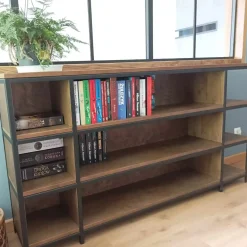 Regał dębowy industrialny loft do salonu gabinetu HUGON