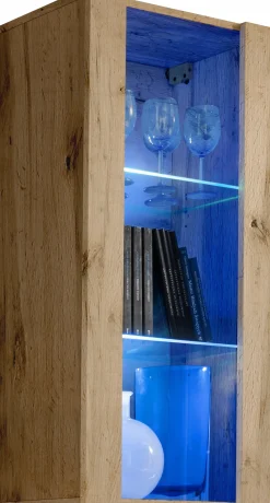 Regał do Salonu Przechowywania, Witryna Szklana Wisząca Dąb Wotan