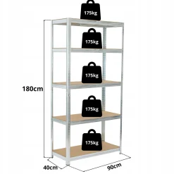 Regał metalowy ocynkowany magazynowy garażowy 180x90x40 trwały 875kg
