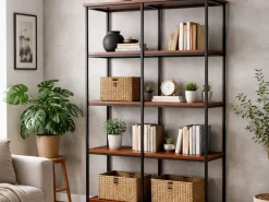 Regał Sydney III drewniany loft 4 półki, kolor kasztan