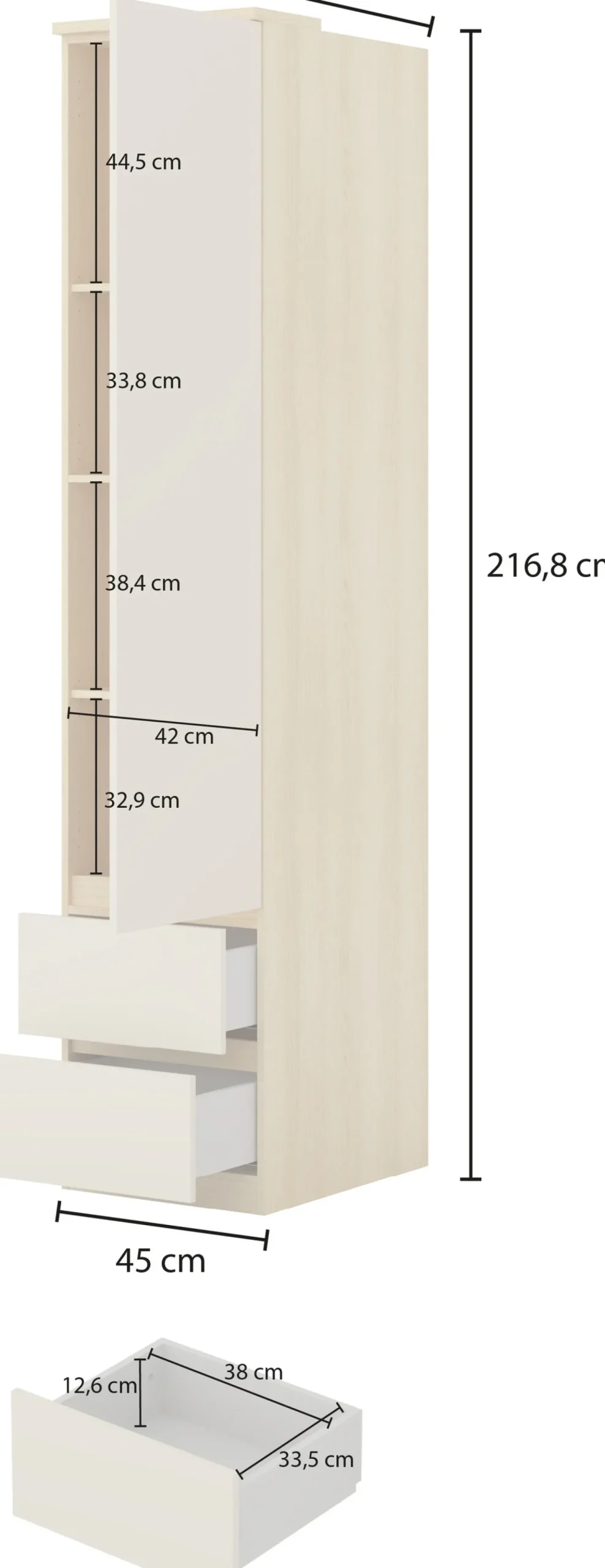 Regał zamknięty na książki z szufladami 45 cm TERRA