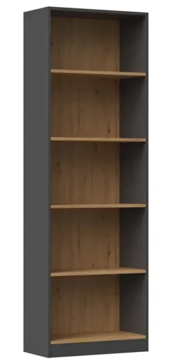 Regał z półkami na książki antracyt + dąb artisan - Rivro