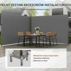 Roleta boczna tarasowa 200x600cm wodoodporna osłona balkonowa szara