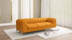 Ropez Chelsea Bis sofa 3 pikowana pomarańczowa nogi srebrne