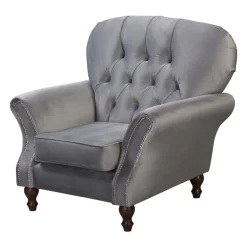Ropez Chesterfield Jersey fotel pikowany welur szary