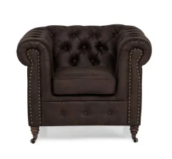 Ropez Chesterfield Oxford fotel pikowany zamsz brązowy