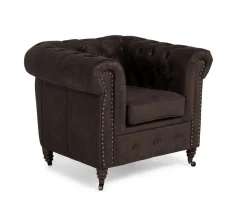 Ropez Chesterfield Oxford fotel pikowany zamsz brązowy