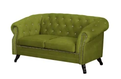 Ropez Sofa 2 Pikowana Glasgow kryształki welur zielony