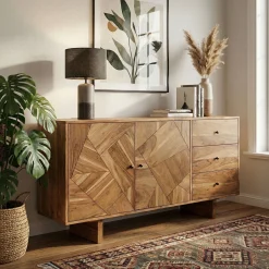 Sideboard Akacja lite drewno 150cm Masywna komoda Kredens z prawdziwego