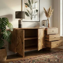 Sideboard Akacja lite drewno 150cm Masywna komoda Kredens z prawdziwego