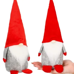 Skrzat 28 cm krasnal świąteczny, gnom czerwony, szary