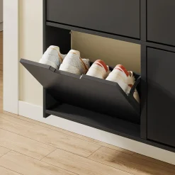 SoBuy Szafka na buty z 4 drzwiami Czarny 97x46,6x93cm FSR100-E-SCH