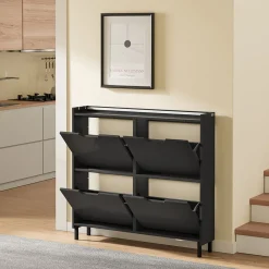 SoBuy Szafka na buty z 4 drzwiami Czarny 97x46,6x93cm FSR100-E-SCH