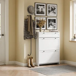 SoBuy Szafka na buty z szufladą Biały 80x19x107cm FSR207-W