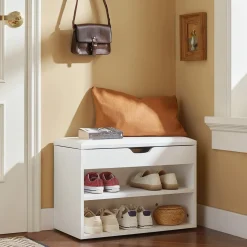 SoBuy Ławka na buty Biały 60x30x44cm Funkcjonalny FSR25-W