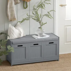SoBuy Ławka na buty z 1 szufladą Szary 90x35x44.5cm Funkcjonalny FSR80-SG