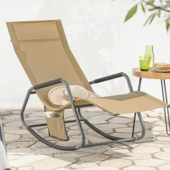 SoBuy Fotel ogrodowy bujany Khaki 145x57x84cm Przemysłowy OGS47-KA