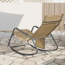 SoBuy Fotel ogrodowy bujany Khaki 145x57x84cm Przemysłowy OGS47-KA