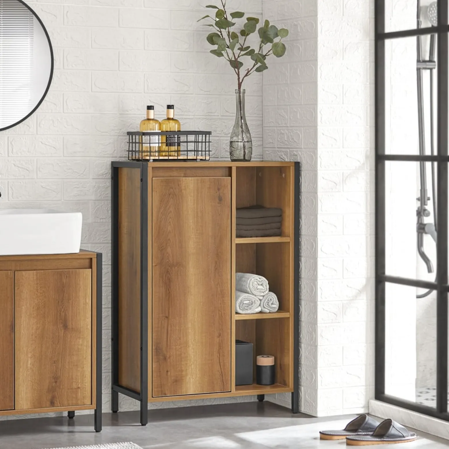 SoBuy Komoda na bieliznę z 1 drzwiami Ciemnobrązowy 60x30x90cm BZR65-PF