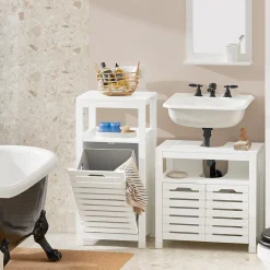 SoBuy Niska szafka łazienkowa z jednymi drzwiami Biały 42x30x90cm BZR67-W