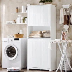 SoBuy Słupek łazienkowy z czterema drzwiczkami Biały 70x37x170cm BZR150-W