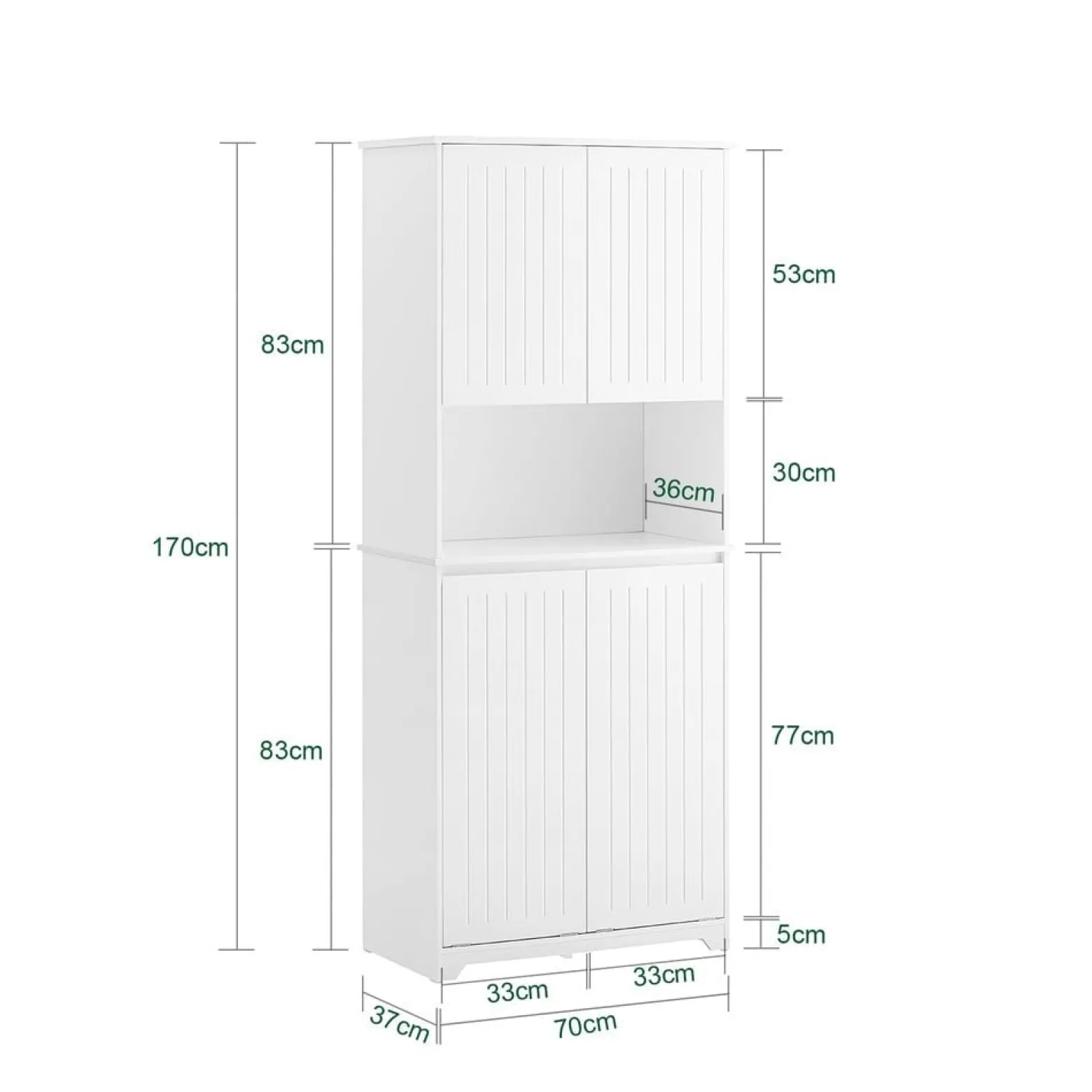 SoBuy Słupek łazienkowy z czterema drzwiczkami Biały 70x37x170cm BZR150-W