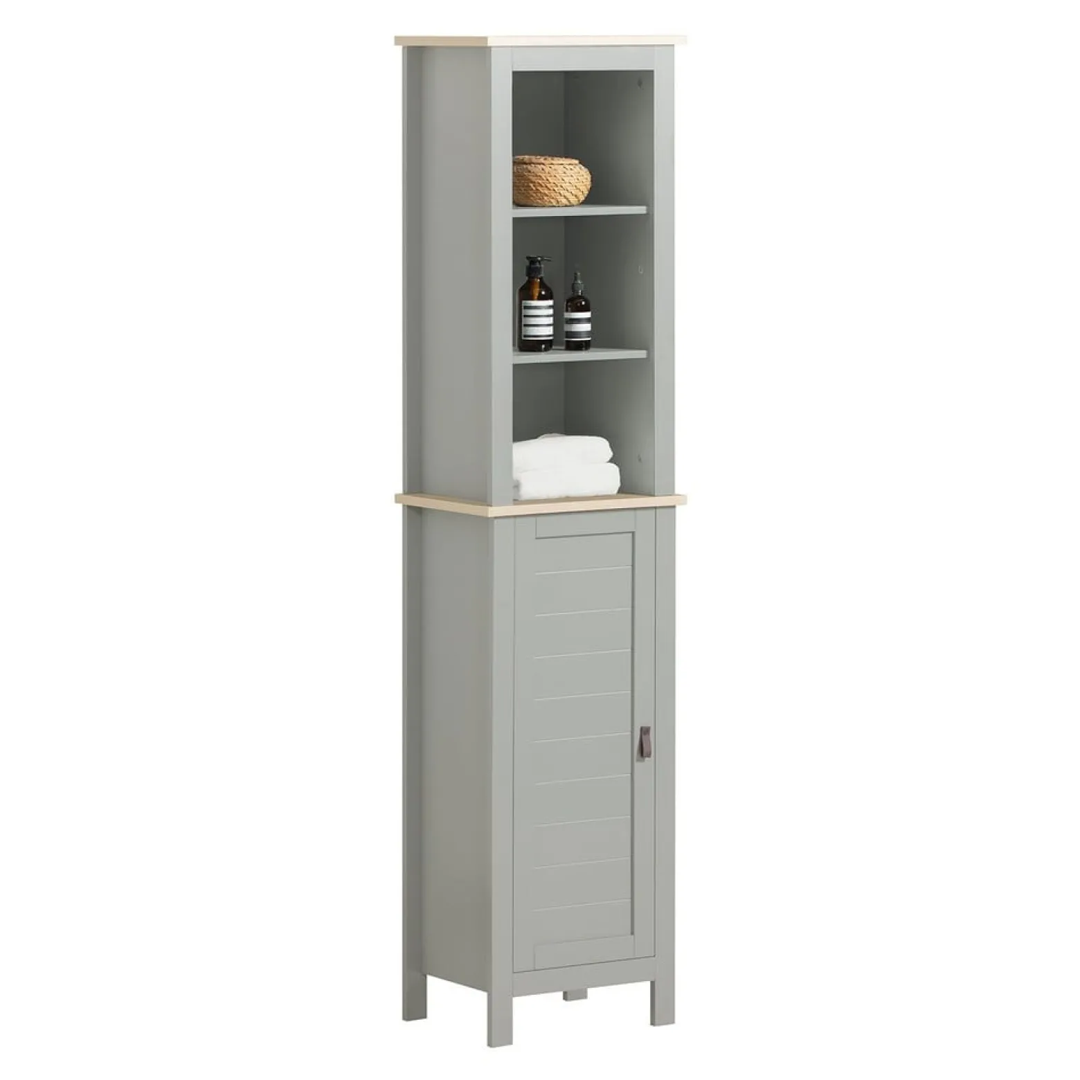 SoBuy Słupek łazienkowy z 1 drzwiami Jasnoszary 39x30x168cm BZR68-HG