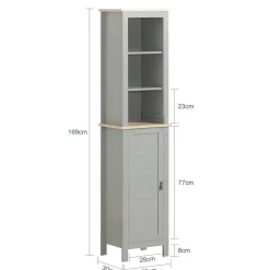 SoBuy Słupek łazienkowy z 1 drzwiami Jasnoszary 39x30x168cm BZR68-HG