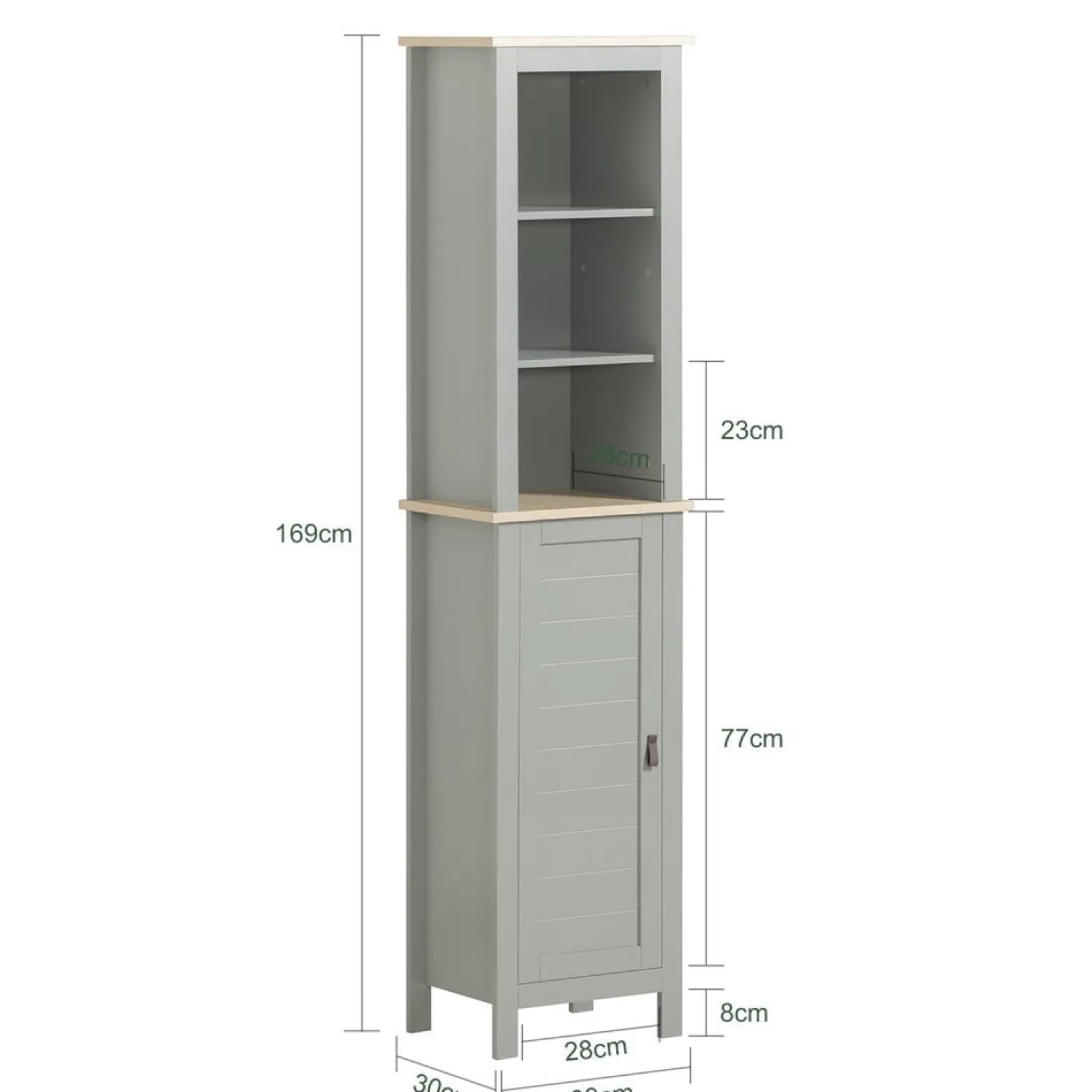 SoBuy Słupek łazienkowy z 1 drzwiami Jasnoszary 39x30x168cm BZR68-HG